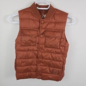 Zara Kids Boys Burnt Orange Rust Quilted Puffer Vest 6-7 Y